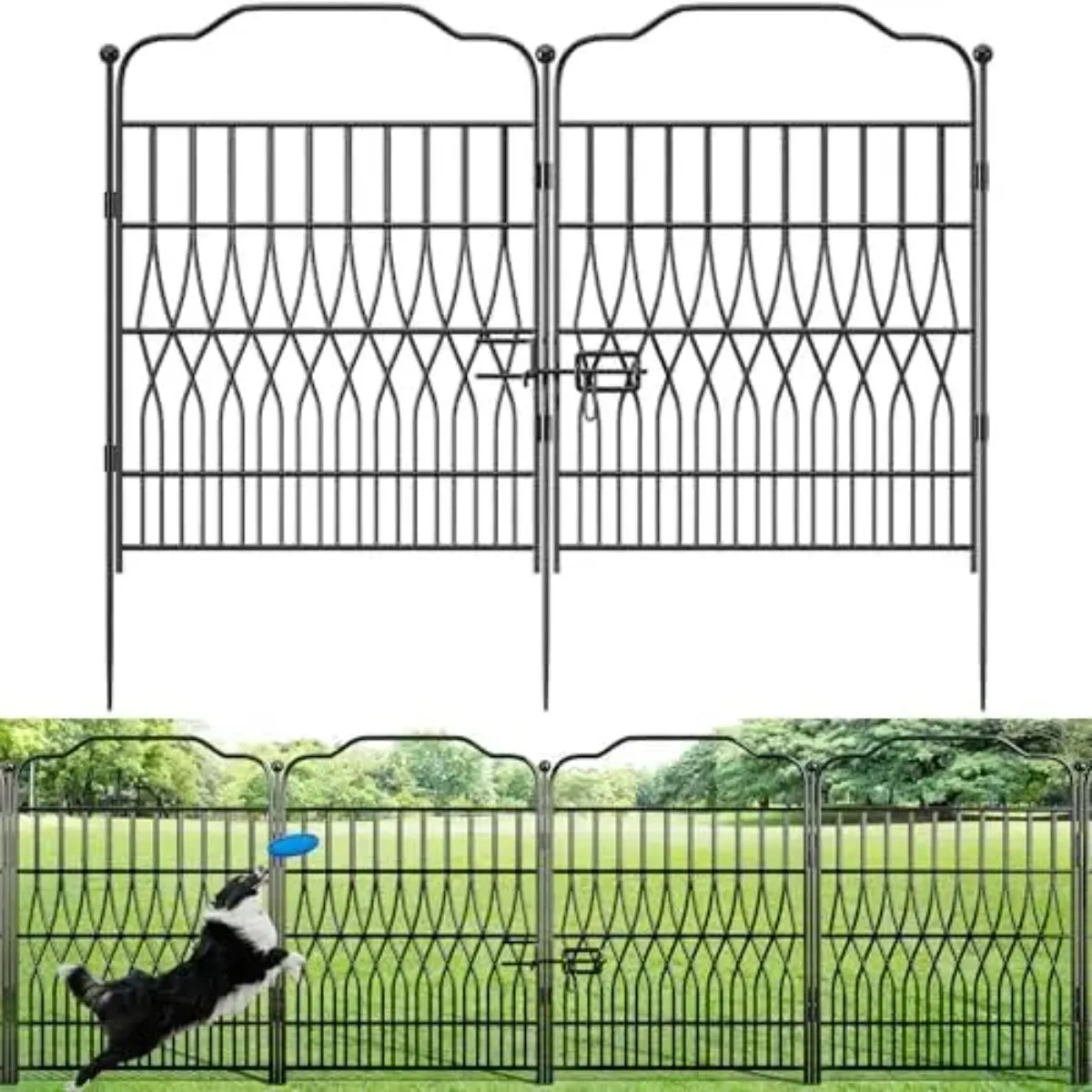 5 Panels Tall Garden Fence with Latch, 40in (H) x 11.5ft (L) Dog Fence Outdoor for Yard, Arc Metal Fencing Panels
