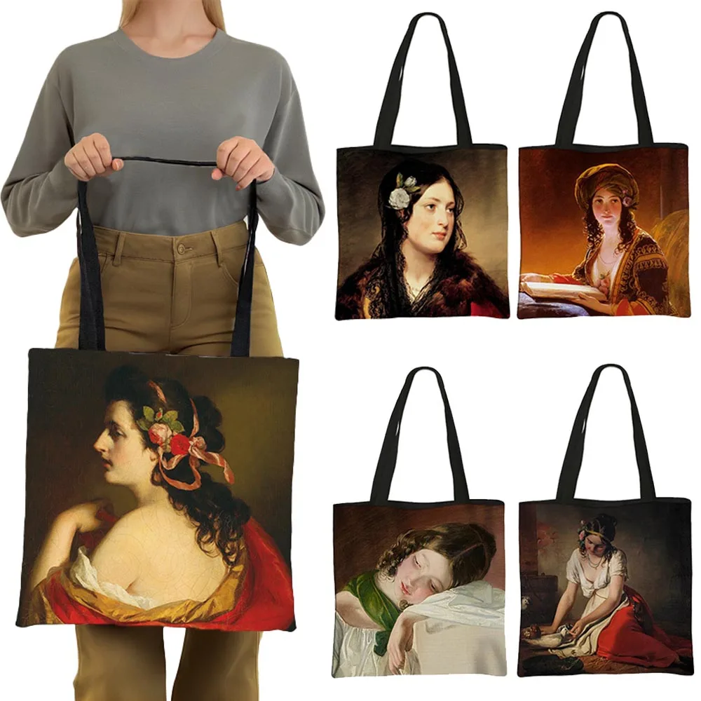 Austrian Painter Friedrich Von Amerling Shoulder Bag Art Oil Painting Tote Bags Women Canvas Handbag for Travel Shopping Bags