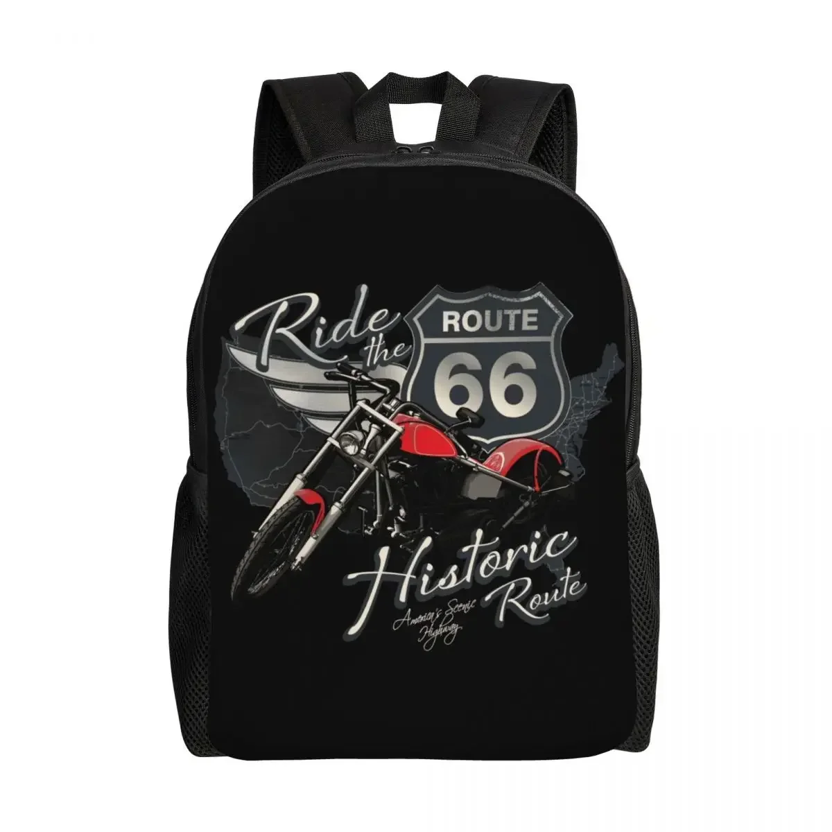 Travel Motorcycle Ride The Historic Route 66 Backpacks Water Resistant School College USA America Highway Bag Printing Bookbags