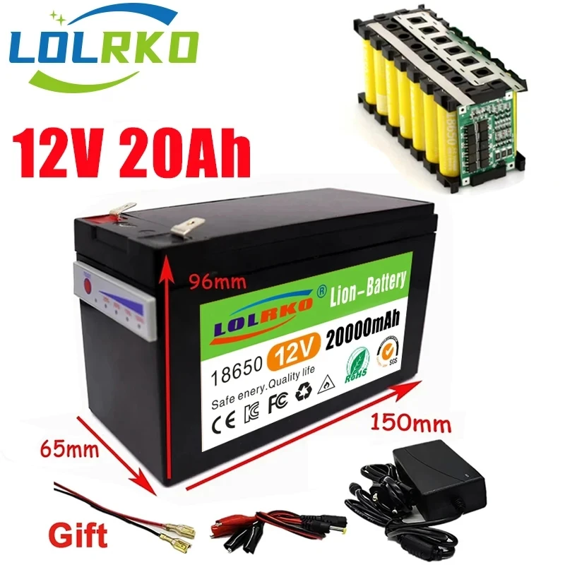 

12V 20Ah 20000mAh 18650 lithium battery 30A sprayer built-in high current BMS electric vehicle battery +12.6V charger