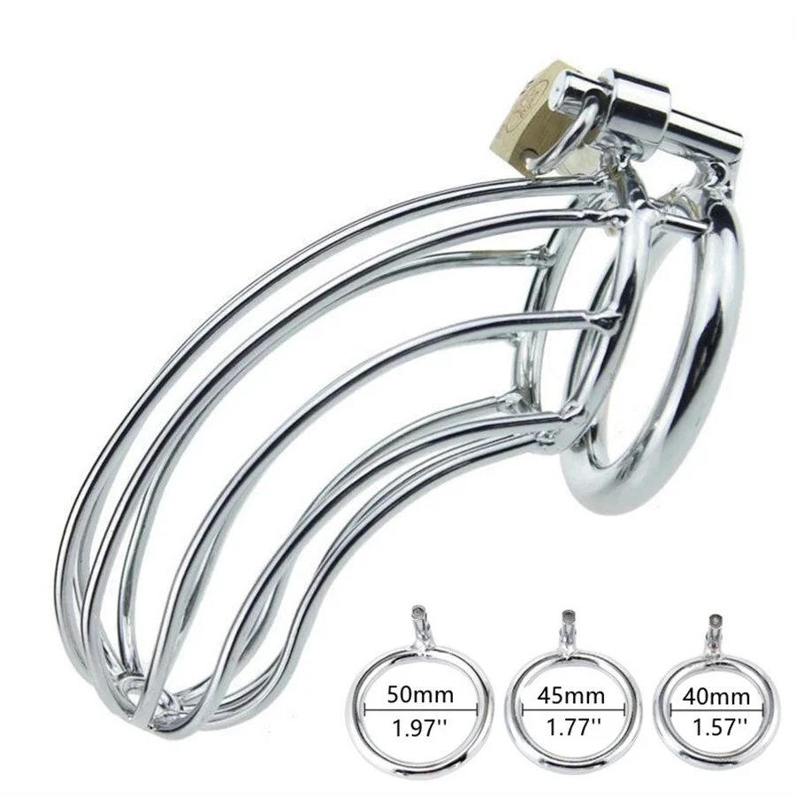 Male Stainless Steel Cock Cage Penis Ring Chastity Device Lockable Chastity Belt Metal Cock Cage Erotic Bondage Sex Toys For Men