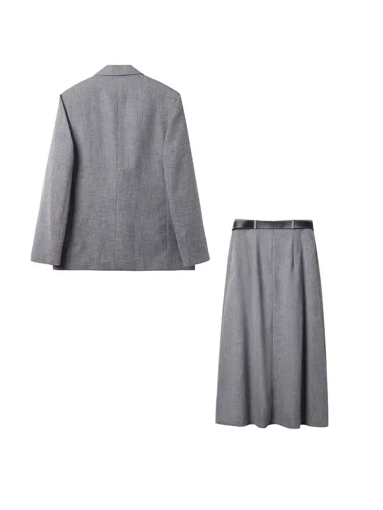 HH Women Spring Autumn Commuter Blazer Skirt Two-Piece Professional Long Sleeve Suit Slim Versatile Fashionable Texture Suit