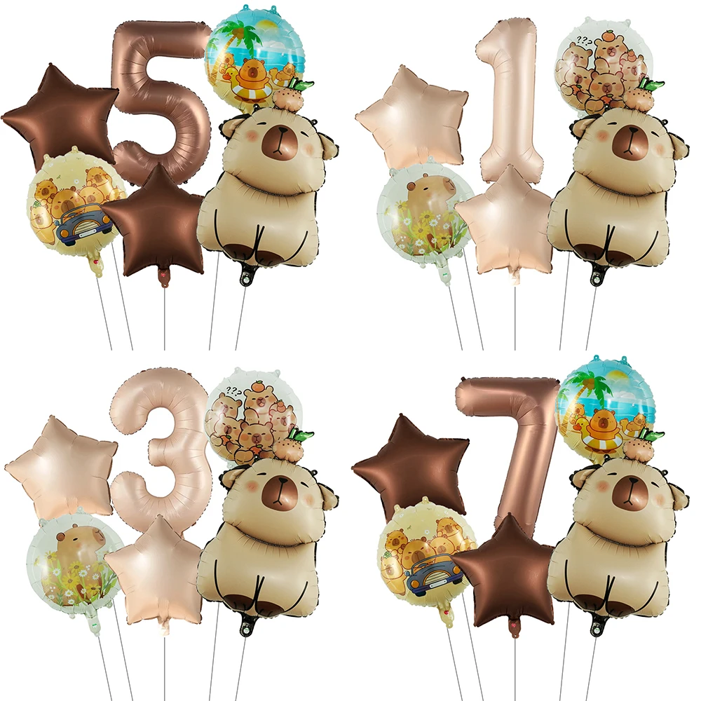 

40 Inch Caramel Chocolate Foil Number Capybara Theme Balloon Animal Birthday Party Set Baby Shower Globos