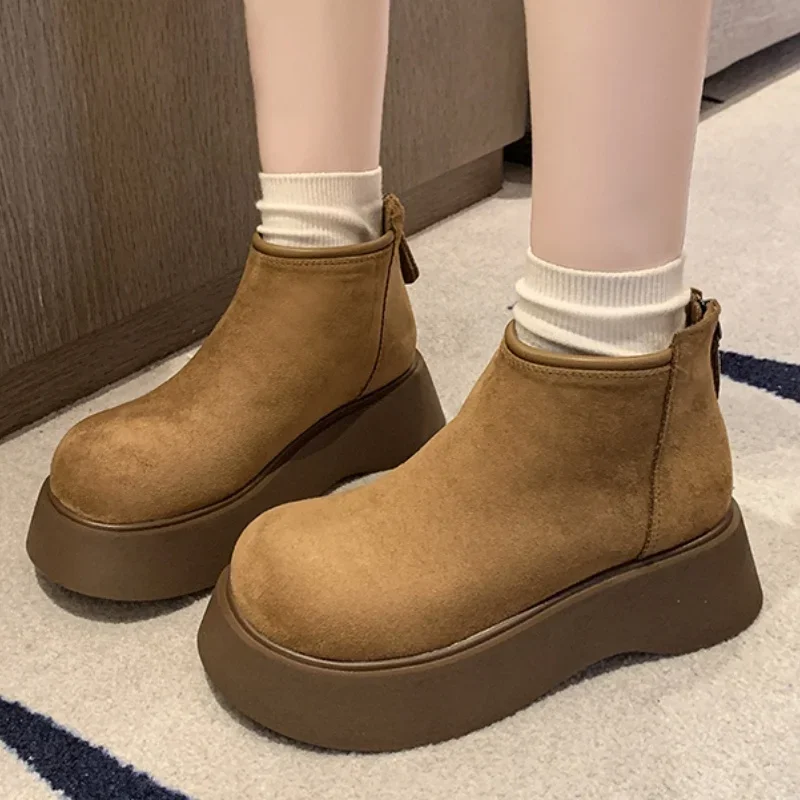 Flats Women Ankle Boots Platform Warm Casual Shoes Suede Winter Woman New 2025 Trend Designer Cozy Short Snow Botas De Mujer