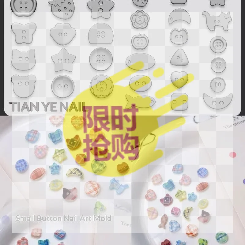 3D Buttons Nail Art Mold Silicone Cute Nail Charms Tool Women DIY Manicure Multi Shapes Button Small Model Resin Buckle Supplies