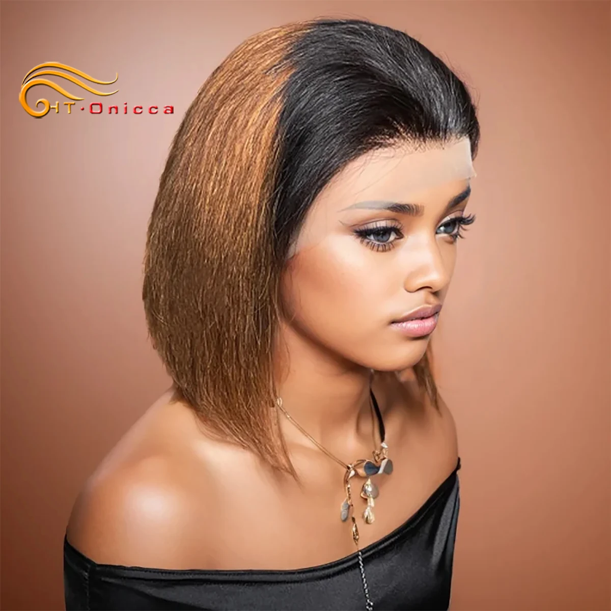 Ombre Bob Wig Human Hair 10 Inch Colored 1B/350 Orange Bob Lace Front Wigs Straight 13x4 Transparent Lace Frontal Wigs for Women