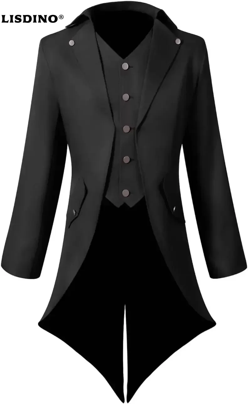 

1Men's Steampunk Vintage Tailcoat Dovetail Jacket Gothic Victorian Frock Coat Uniform Costume