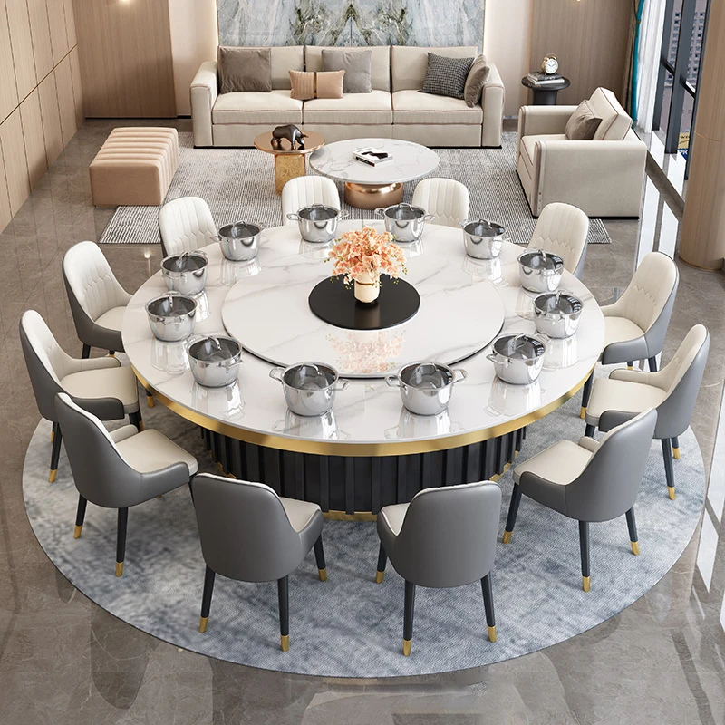 Light Modern Luxury Electric Turntable Large Round Dining Table Restaurant for Big Family or Hotel with 8 10 12 Seats