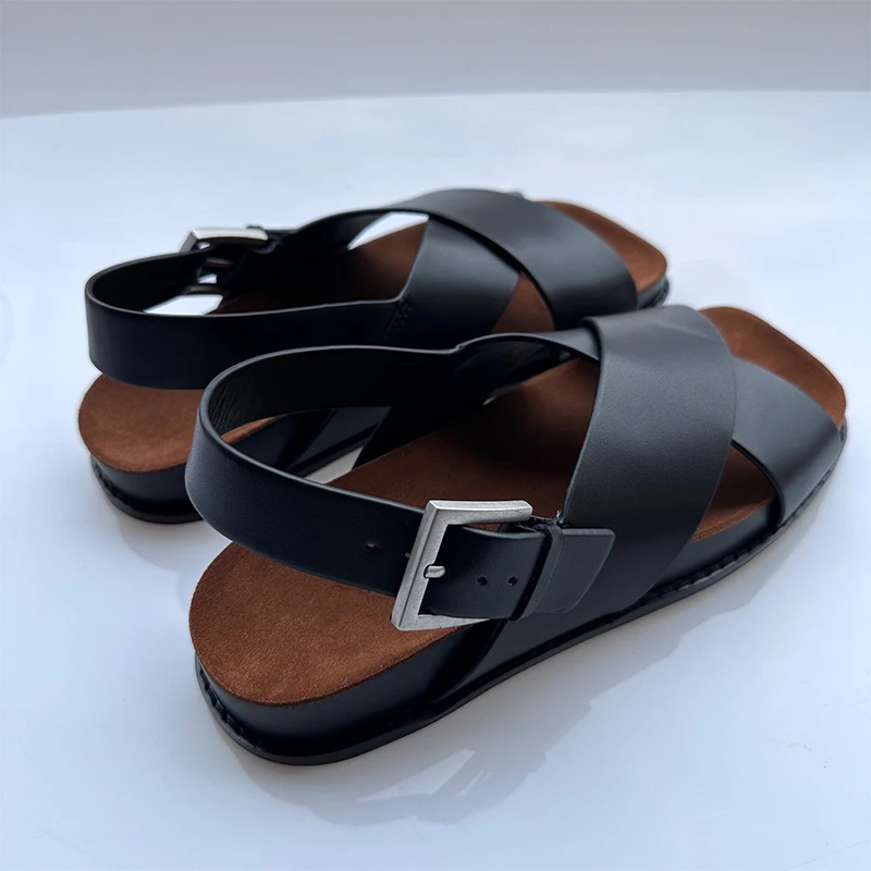 MrxmusDutit Thick Sole Sandals Women Genuine Leather Cross Strap Holiday Beach Shoes Female Casual Flat Sandalias Summer Sandals