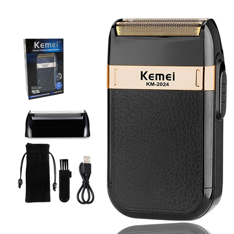 Kemei KM-2024 Men\'s Electric Shaver Hair Trimmer Machine Waterproof Beard Trimmer leather Shaver Male Men\'s Shaving Machine