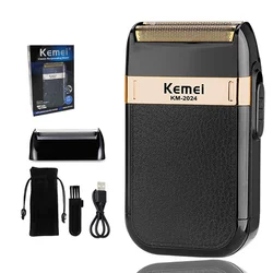 Kemei-Barbeador De Couro Elétrico Para Homens, Aparador De Cabelo, Máquina De Barbear De Barba, Impermeável, Masculino, KM-2024