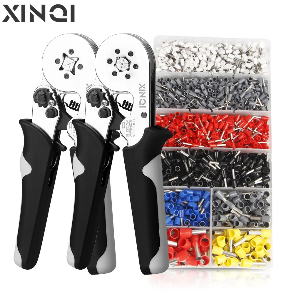 XINQI HCS8 10-6A 10mm2 Tube Terminals Crimping Pliers Set with Storage Bag &  Hand Tools Electrician Crimper Crimping Pliers