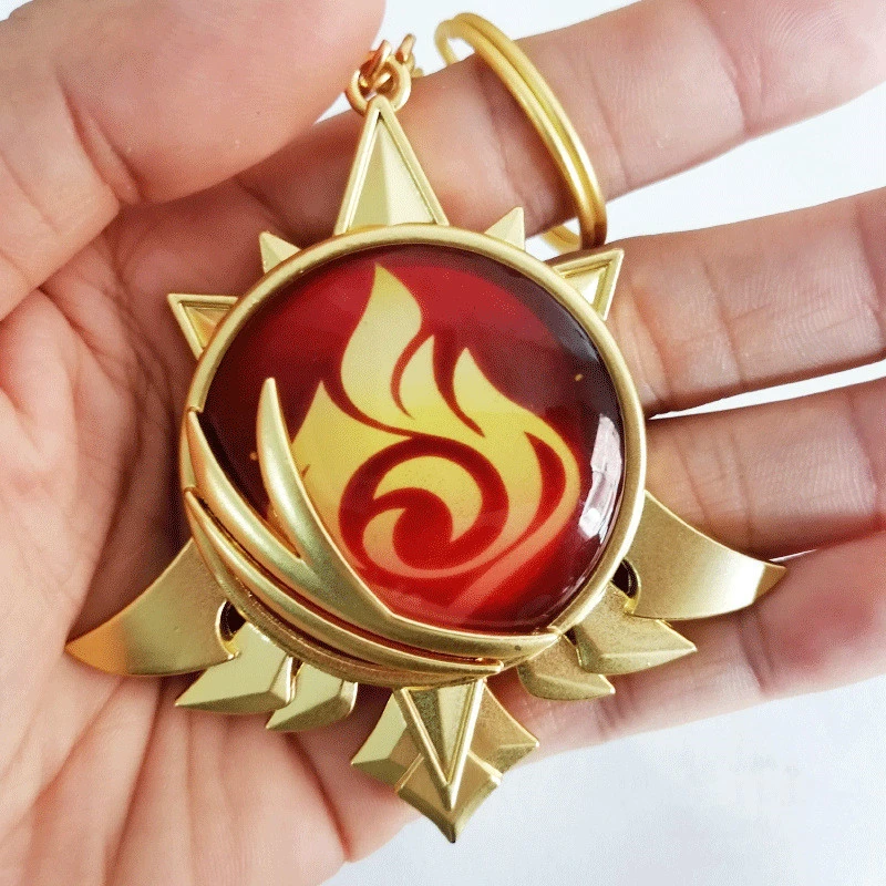 Anime genshin impacto mondstadt brilho emblema chaveiro elemento visão diluc ragnvindr cosplay acessórios pingente presentes 8cm grande