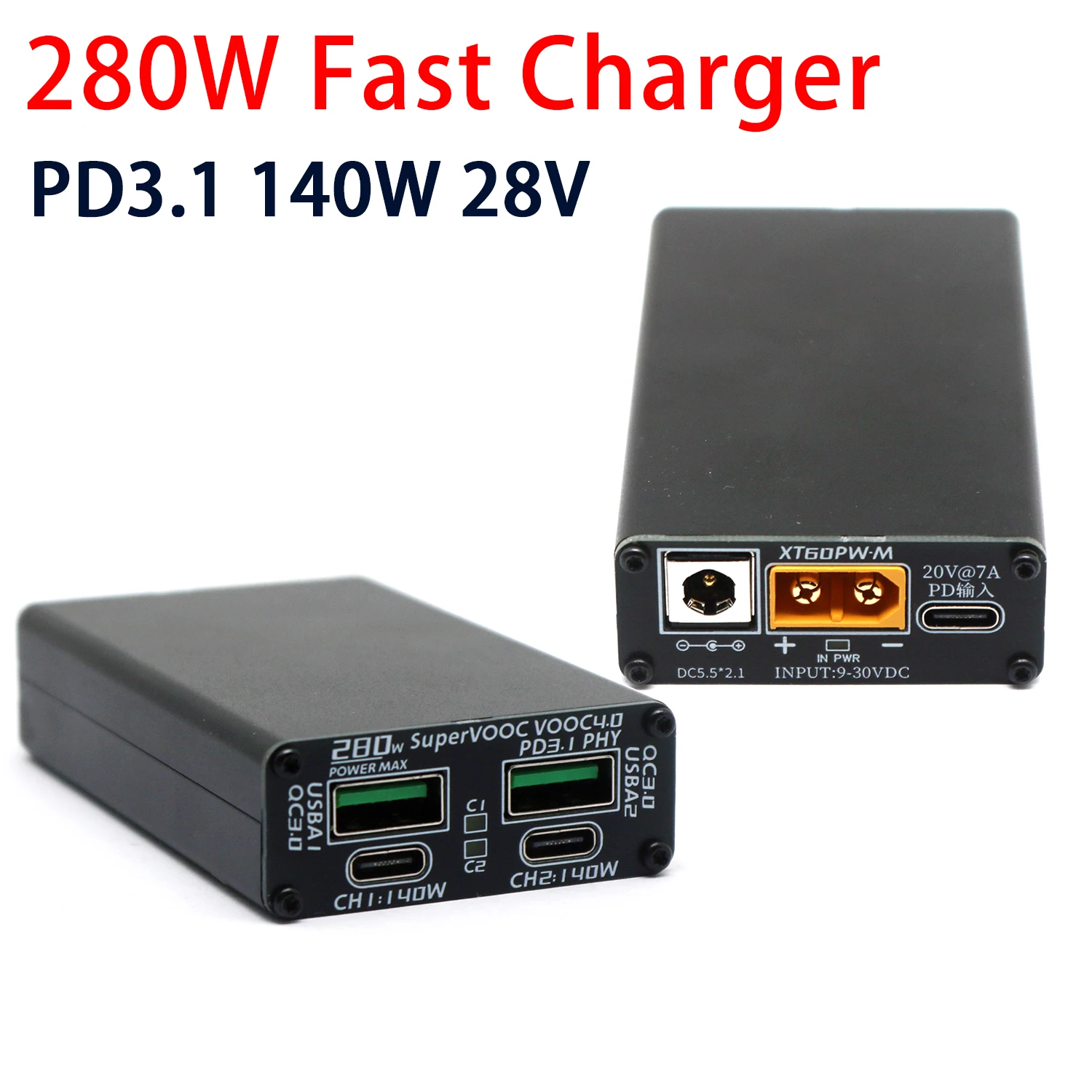 280W PD3.1 High Power Fast Charger 140W 28V 5A Full Protocol PD Fast Charging Converter Car Desktop Phone Charge TYPE-C USB