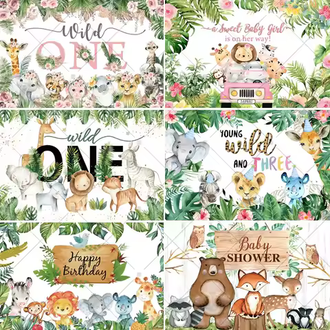 Jungle Animal Safari Background Tropical Forest Boy Girl 1st Birthday Party Newborn Baby Shower Decoration Photography Banner