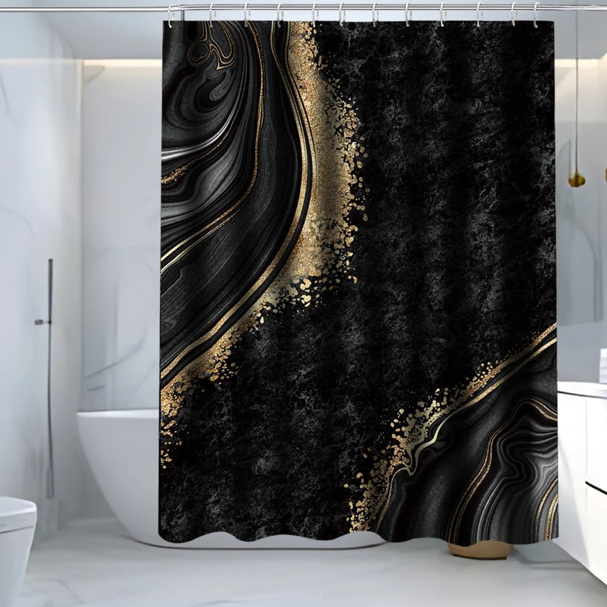 Black Gold Silver Gray Marble Shower Curtain Set Bathroom Decoration Abstract Modern Shower Curtain Waterproof Washable Fabric