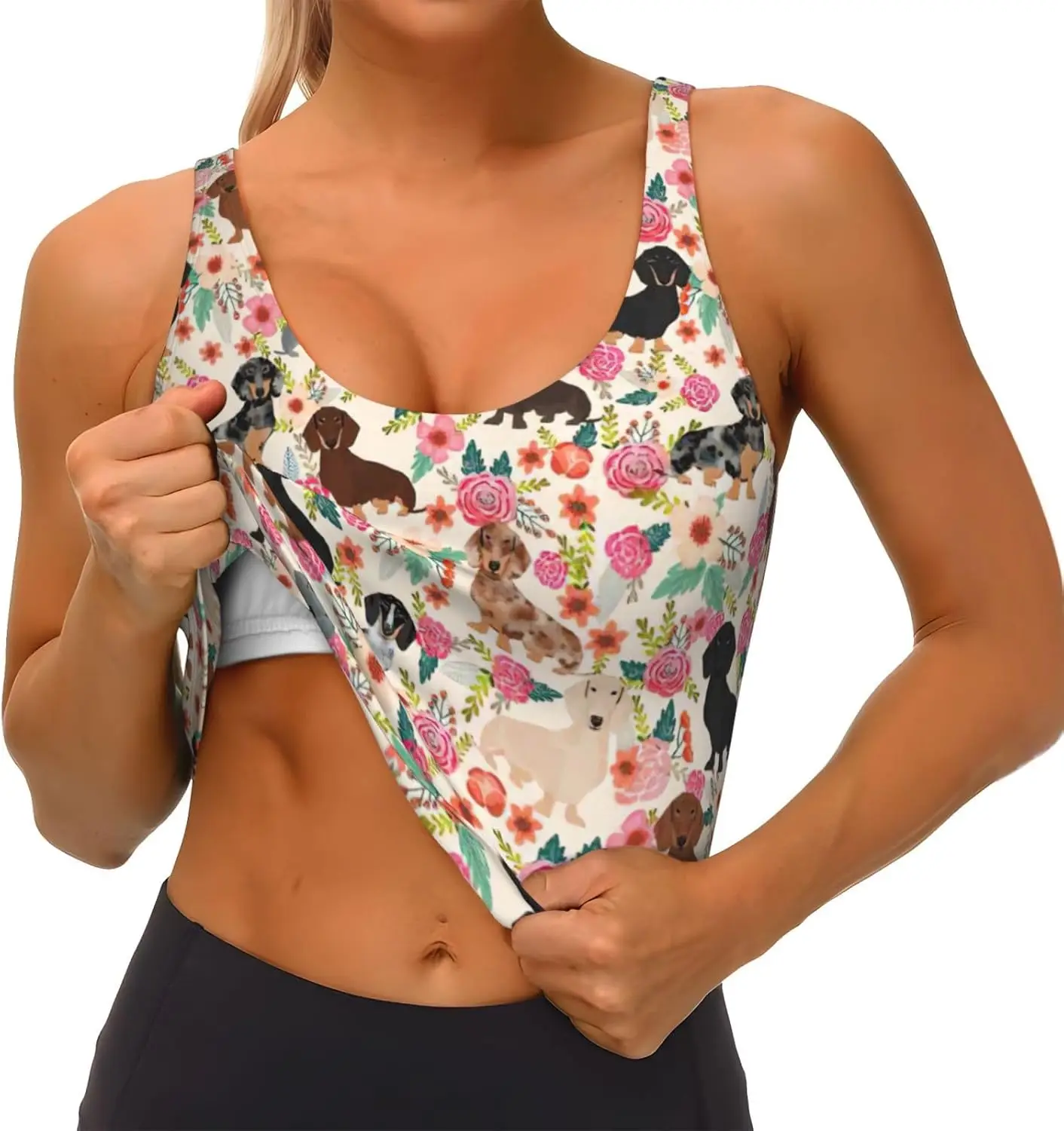 ダックスフント プリント レディース ユーティリティ ベスト スポーツ ベスト ヨガ ワークアウト ベスト 女性用 軽量 夏