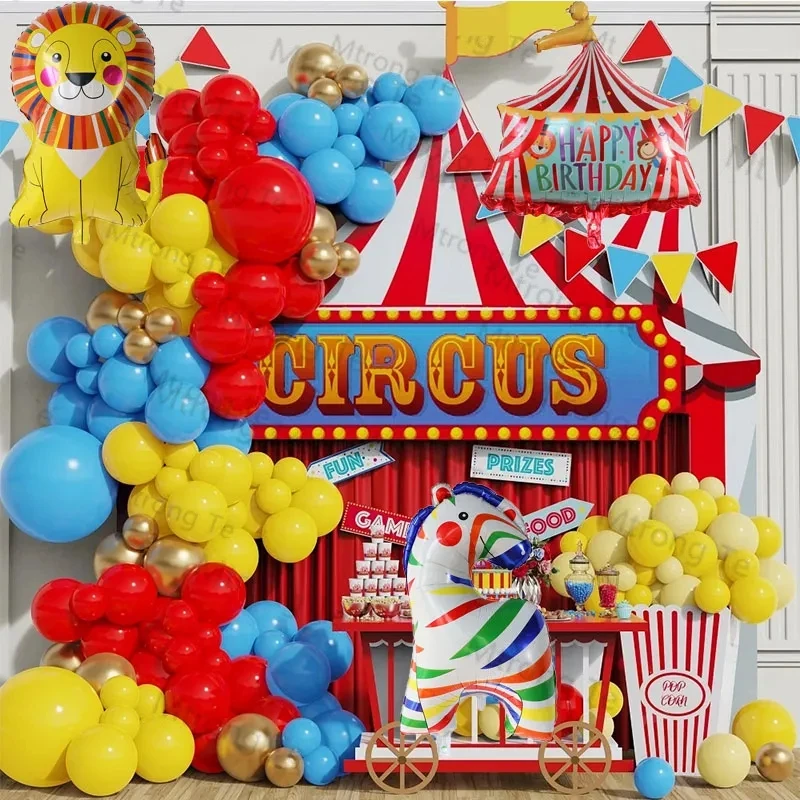 1Set Karneval Zirkus Bogen Girlande Kit Ballon Gelb Rot Blau Ballon Girlande Spielzeug Kind Party Geburtstag Dekoration Helium Luft globos