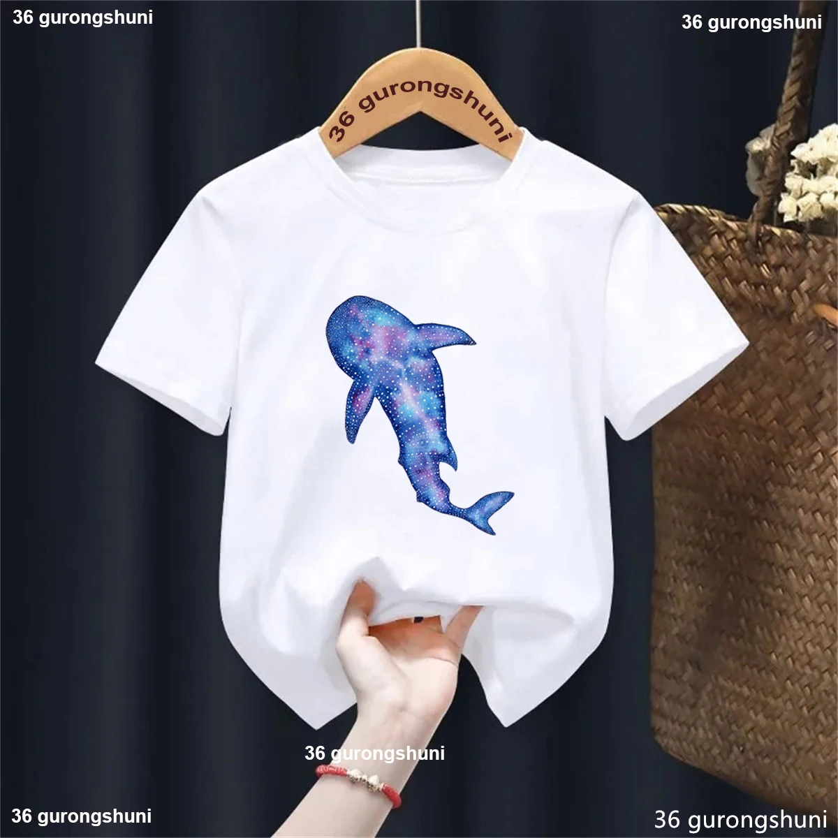Galaxy Whale Shark Watercolor Print Kids Tshirt Cutet Shirt Girls/Boys Whale Starry Sky Tshirt Fashion Kid Clothes Summer Tshirt
