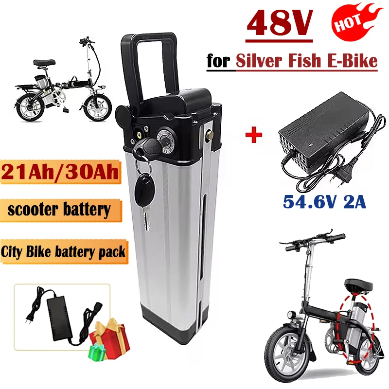 48V 21AH 30Ah Silver Fish Ebike Battery for G-Hybrid City Folding Bike Electric Bicycle 18650 Li Ion Lithium Power Battery Pack