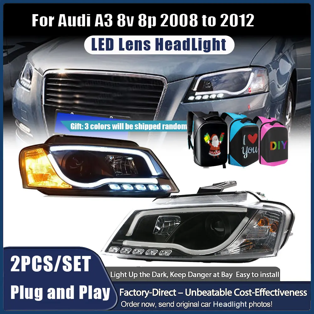 

Автомобильные фары для Audi A3 8 В, линзы проектора 2008 2009 2010 2012, сигнальные фары, светодиодные фары DRL, автомобильный аксессуар