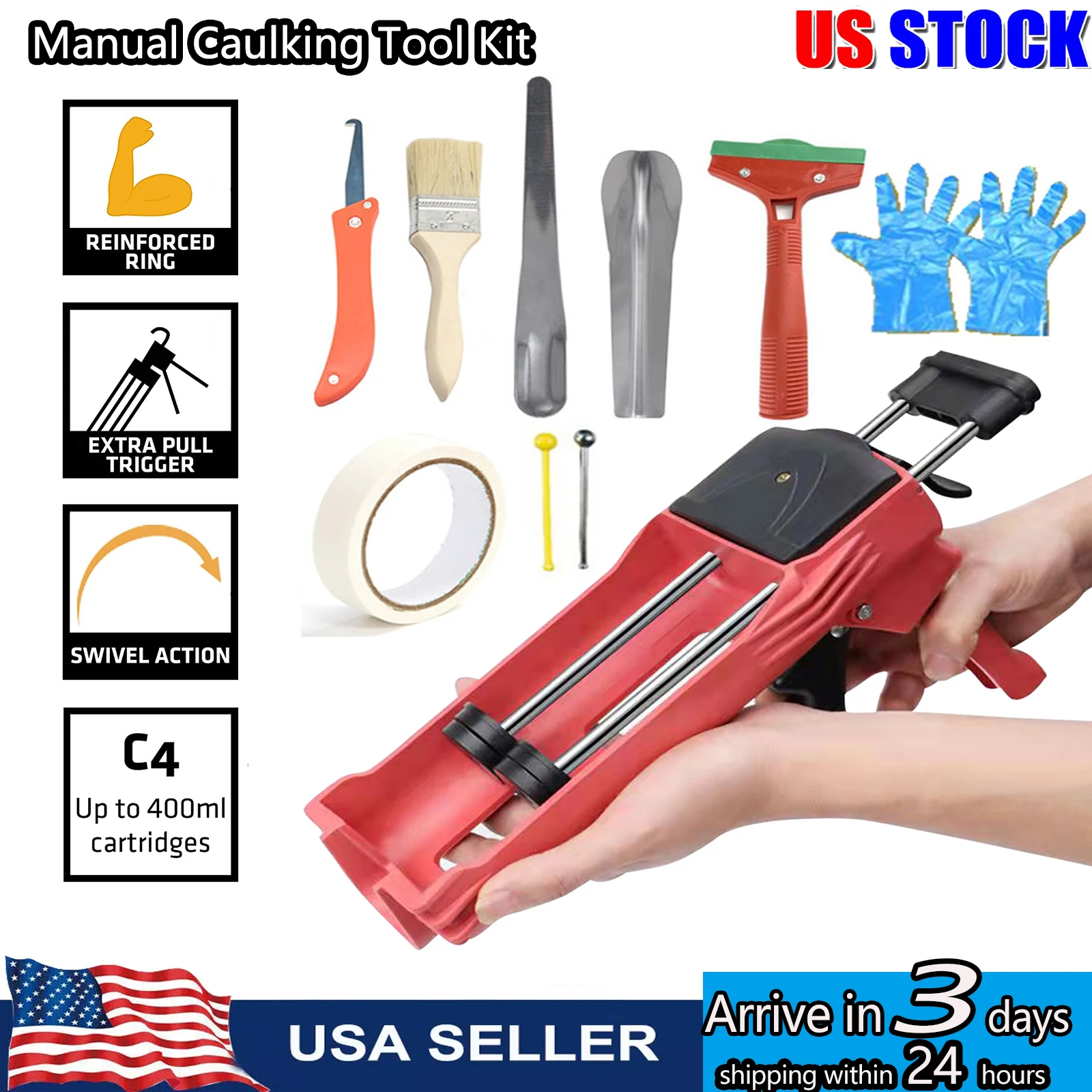 

400ml Manual Caulking Tool Kit Double Component Cartridge Applicator for Ceramic Tile Balcony Seam Home Repair