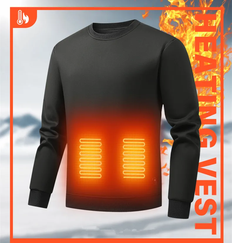 New 7-Zone Heating Intelligent Temperature Control Electric Round Neck Hoodie Men'S Autumn Winter Casual Thick Warm Pullover Top