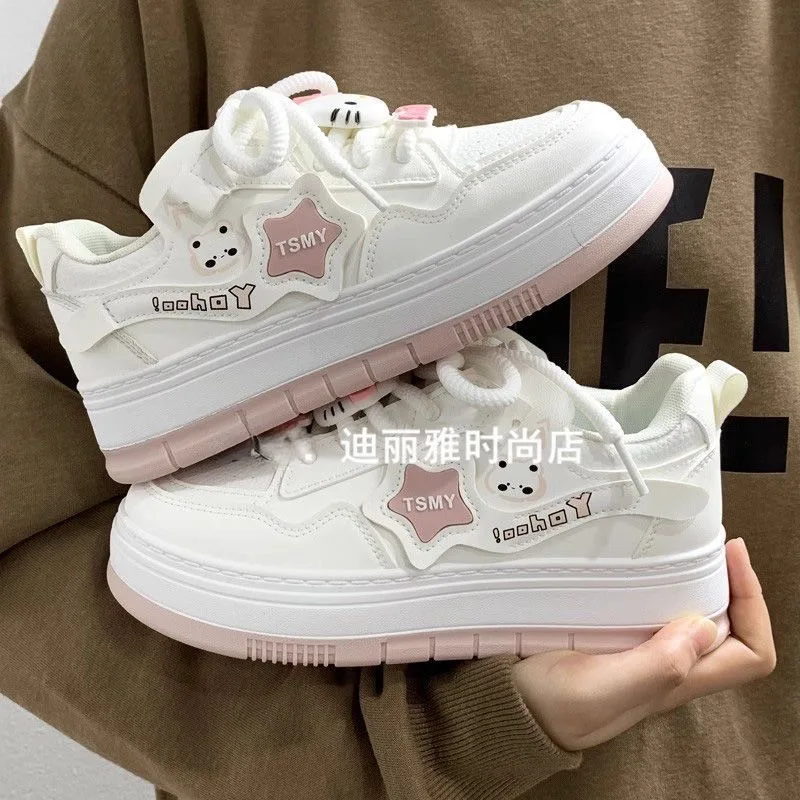 Japanese Academy Style Cute Kawaii Original Hello Kitty Off White Shoes Spring New Sneakers Versatile Platform Shoes for Women