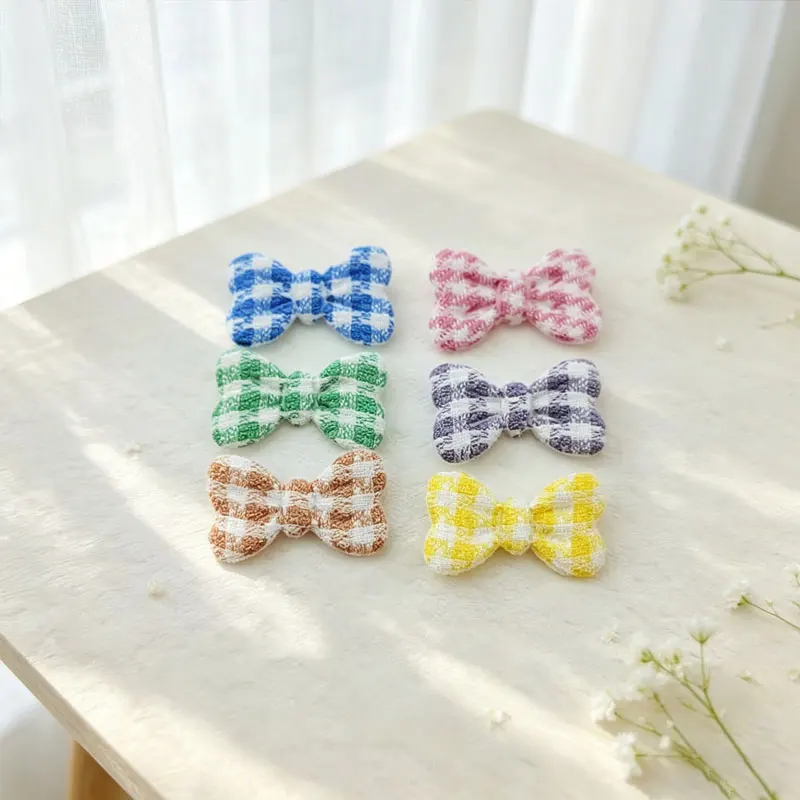 100Pcs 2X1.2CM Gingham Bowknot Applique Padded Patches For Clothes Hat Crafts Sewing Supplies DIY Headwear Hair Clips Bow Decor