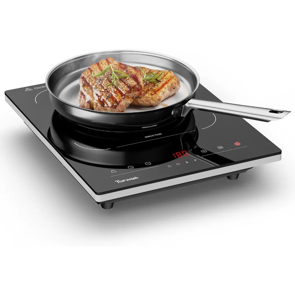 Portable Induction Cooktop, Hot Plate Countertop Burner with 8 Temp Levels, Timer, Auto-Shut-Off, Touch Panel, LED Display