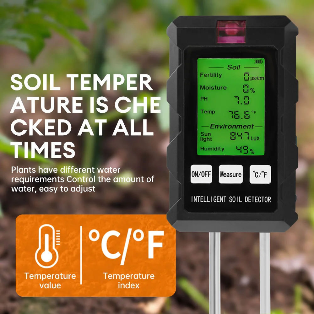 Lcd digital testador de solo fertilidade do solo ph temperatura umidade ambiental luz solar detector umidade jardinagem soli analisador