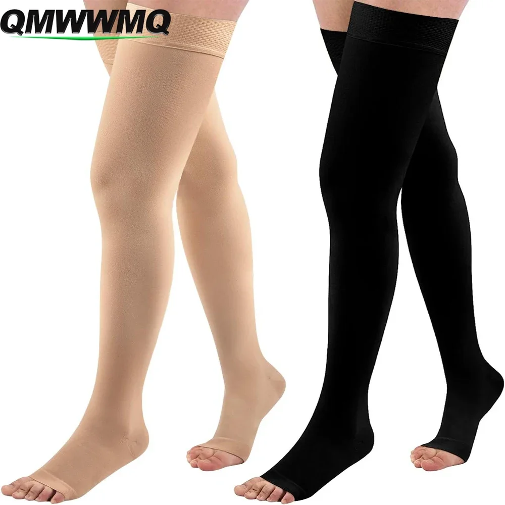 1Pair Thigh High Compression Socks,Firm Support 20-30 mmHg Gradient Compression Stockings with Silicone Band. for Varicose Veins