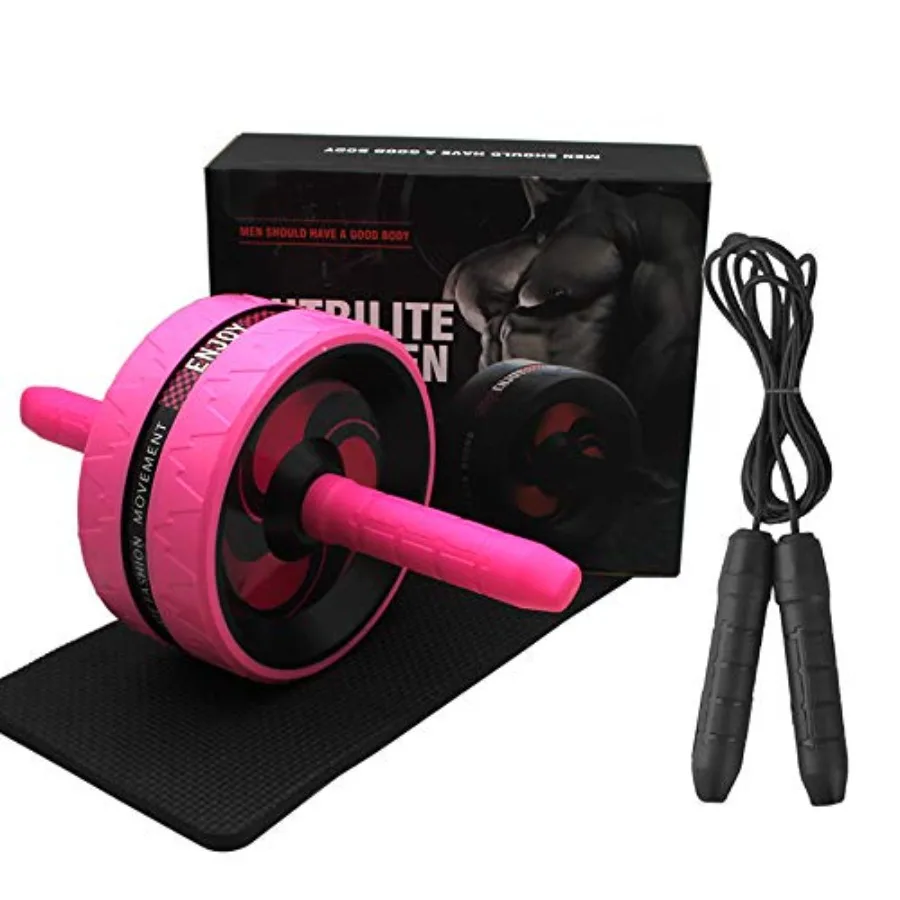 

Тренажер для пресса Ab Roller Wheel - полный комплект для домашнего спортзала с колесом для пресса, ковриком для коленей и скакалкой, розовый цвет