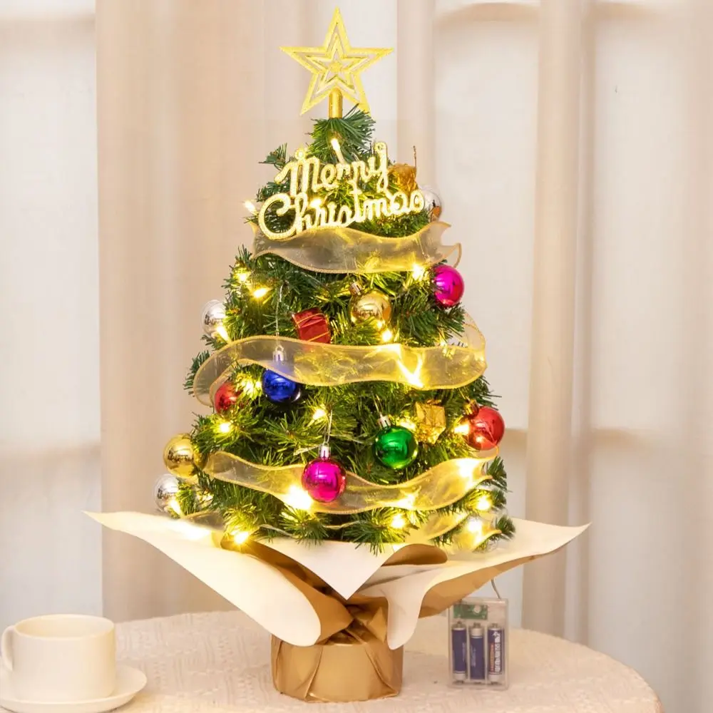 

Crafts Artificial Mini Christmas Tree Colorful with Star Christmas Tree Model with Lights Miniature Pine Xmas