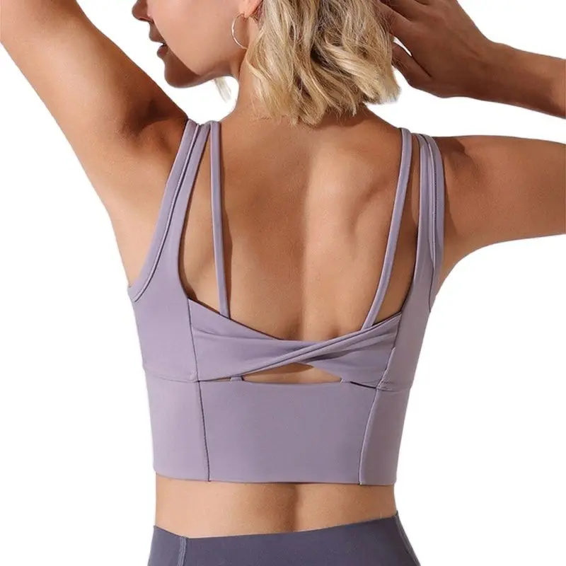 

Yoga Sports Bra Wireless Fitness Workout Bras For Women Gym Push Up Brasier Crossback Padding Insert Running Tank Top Shirt