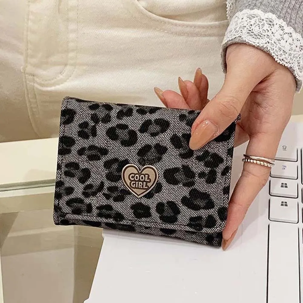 

Versatile Portable Leopard Print Wallet Multiple Card Mini Short Square Purse Korean Style Texture PU Card Bag Shopping
