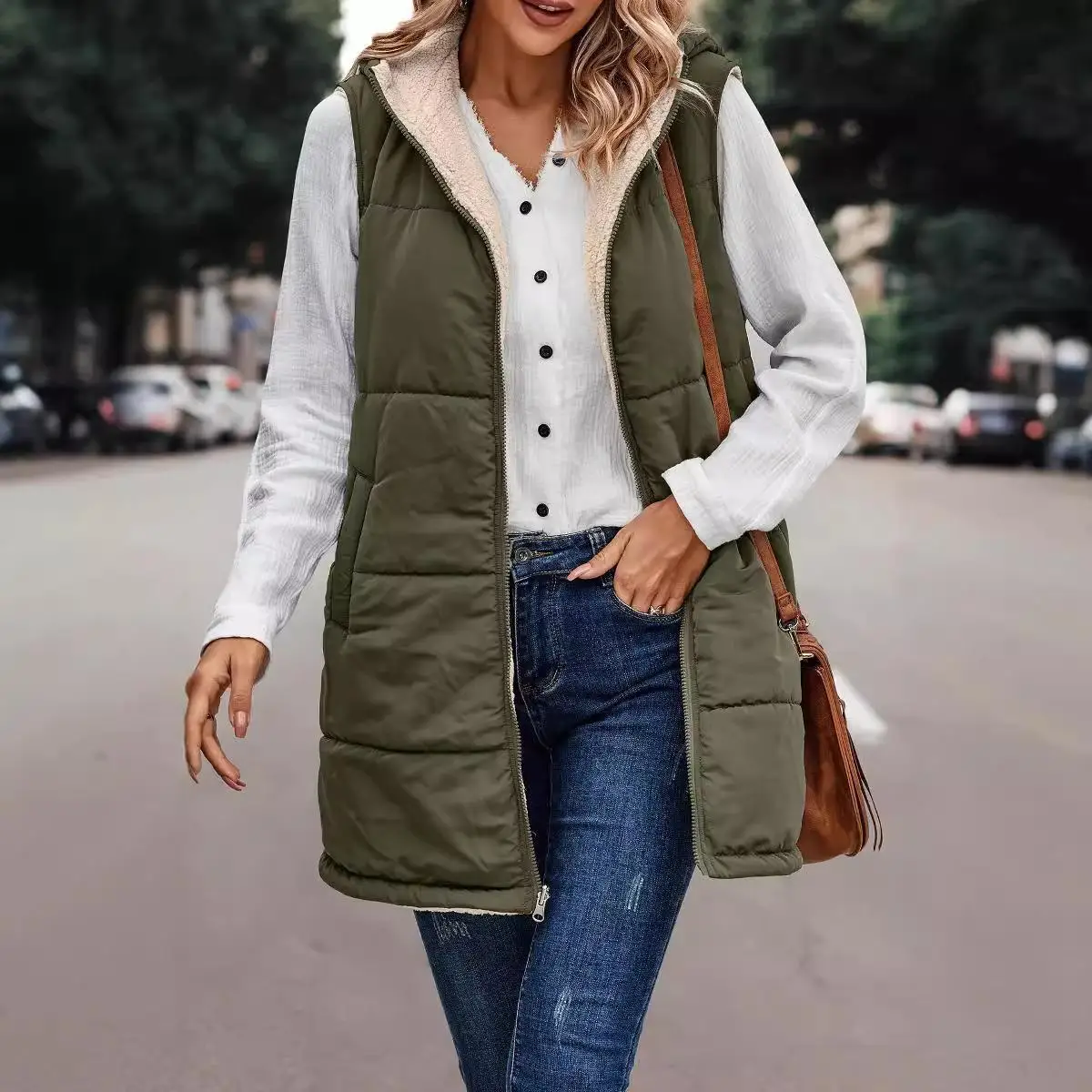 

Хлопковый тюнет с капюшоном, двусторонний кардиган, жилет средней длины, однотонная женская зимняя верхняя одежда, 00% хлопок