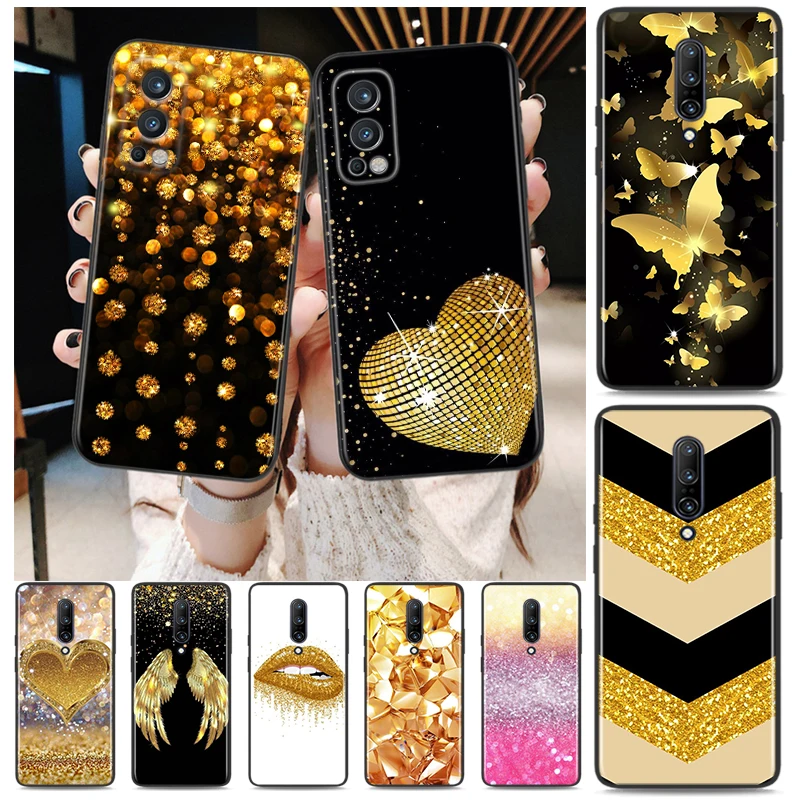 Yellow Gold Glitter For OnePlus 9 9R Nord CE 2 N10 N100 8T 7T 6T 5T 8 7 6 Pro Plus 5G Silicone Phone Case Cover