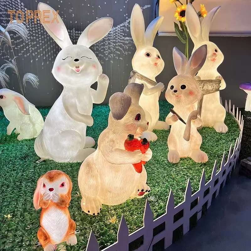 Resin Rabbit Squirrel Statue Animal Garden Glowing Gift Animal Statue Outdoor Garden Decoration Theme Light