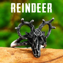 Reindeer Skull Animal Men Rings Stainless Steel Women Jewelry Punk Rock Gothic Vintage Black Fashion Accessories Gift Wholesale