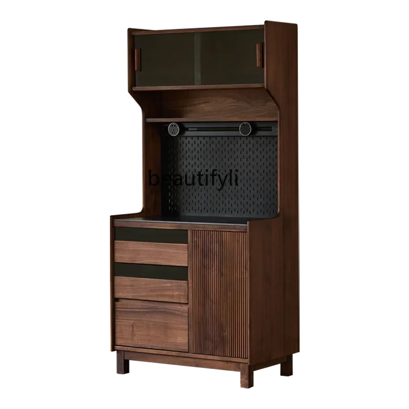 

LNorth American black walnut solid wood side cabinet Nordic rock slab integrated wall kitchen locker