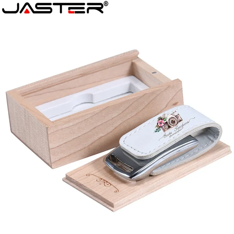 

JASTER USB 2.0 Custom Company Logo Flash pen drive 64GB 32GB 4GB 8GB 16GB Pendrive Leather Usb+Box (1PCS free custom logo)