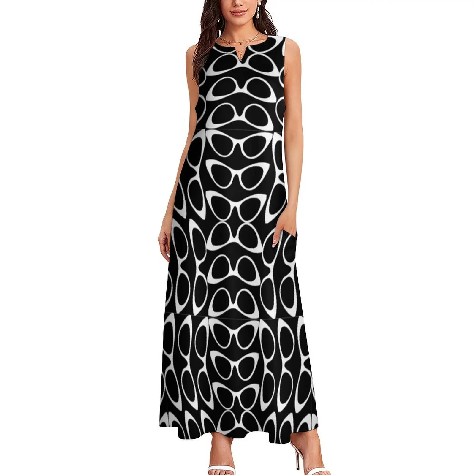 Crazy Sassy Cool Cat Eyes Black & White Long Dress women