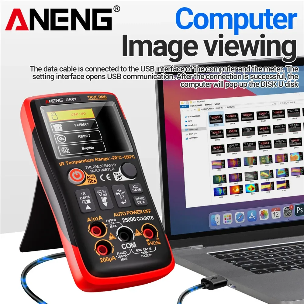 ANENG AR01 Smart Thermal Imager Multimeter 25000 Counts  2-in-1 AC/DC Voltage Current Tester 250M Ohm Multimetro TFT Tester Tool