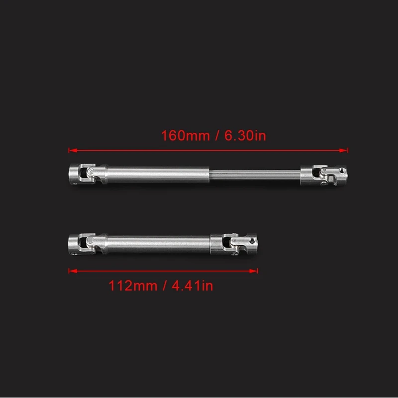 Eixo de transmissão de aço inoxidável com estriado interno, 2 peças 112-160mm cvd para carro crawler 1/10 rc axial scx10 peças de atualização