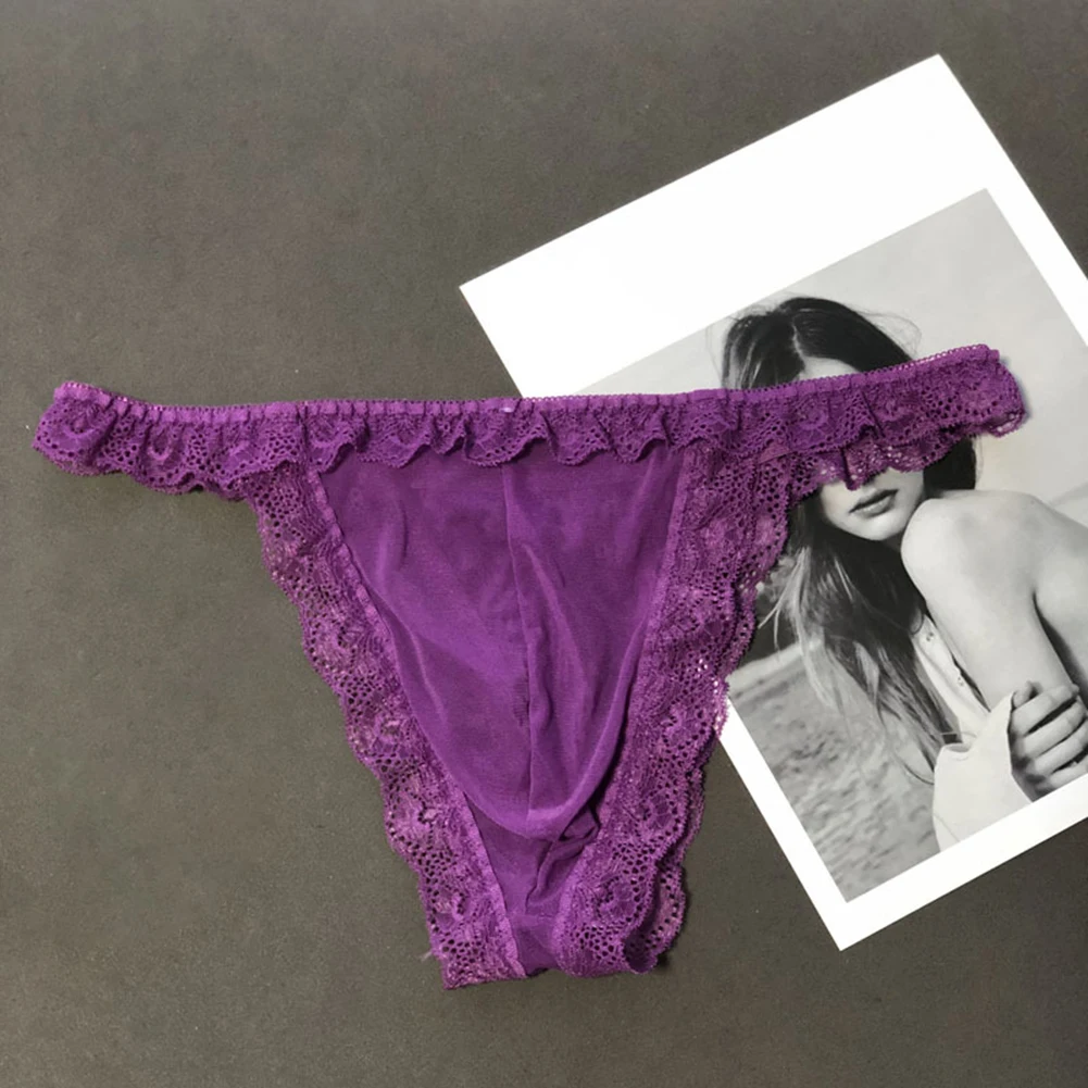 

Elastic Low Waist Men's Lace Briefs Sexy Underwear Lingerie Thongs Sheer Mesh Pouch G-strings Shorts Male Panties