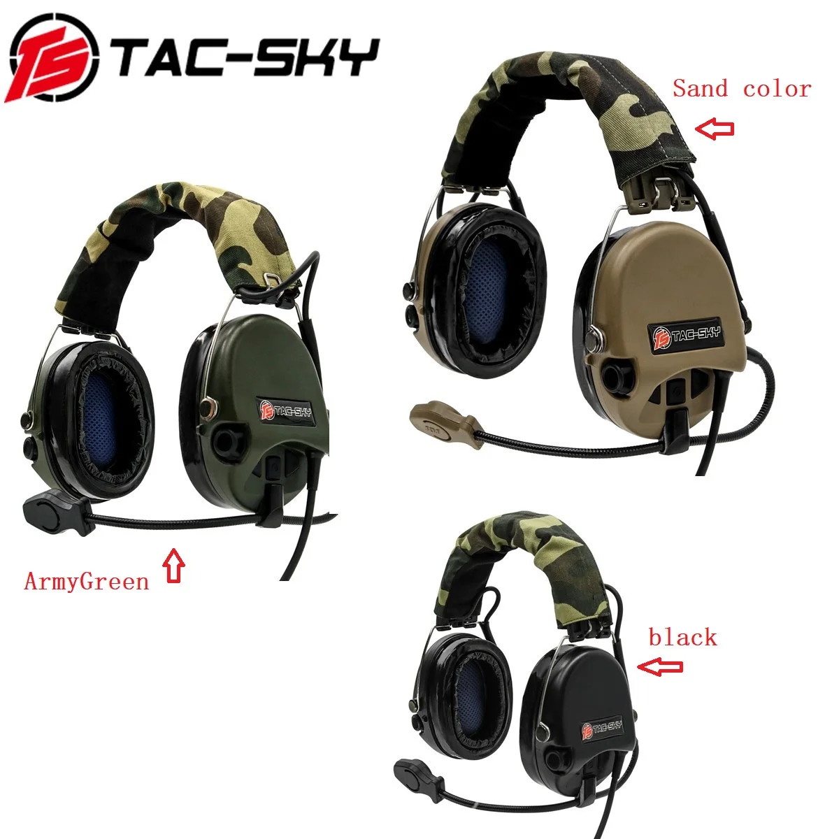 TS TAC-SKY Tactical Electronic SORDIN Headset & ARC Rail Helmet Adapter& Kenwood Pulg U94 PTT for Hunting Shooting