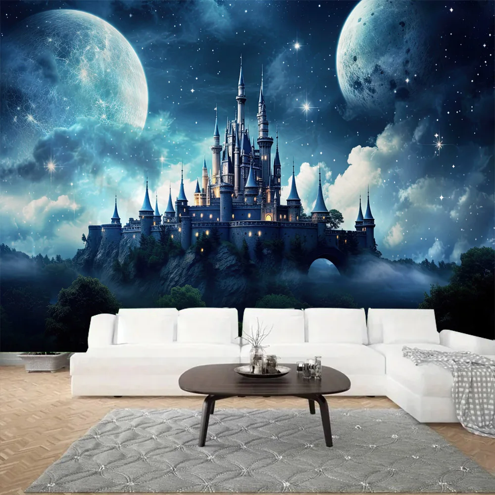 

Dreamy Forest Castle Landscape Tapestry Wall Hanging Home Decoration Background Poster Living Room Bedroom Fabric Mural