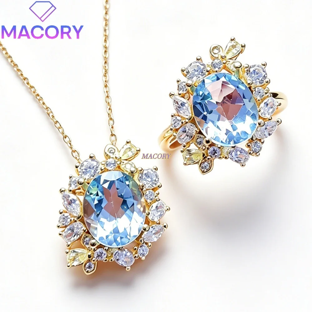 S925 Silver Natural Sky Blue Topaz Jewelry Set Exquisitely Designed Vintage and Fashionable Everyday Wear Valentine's Day