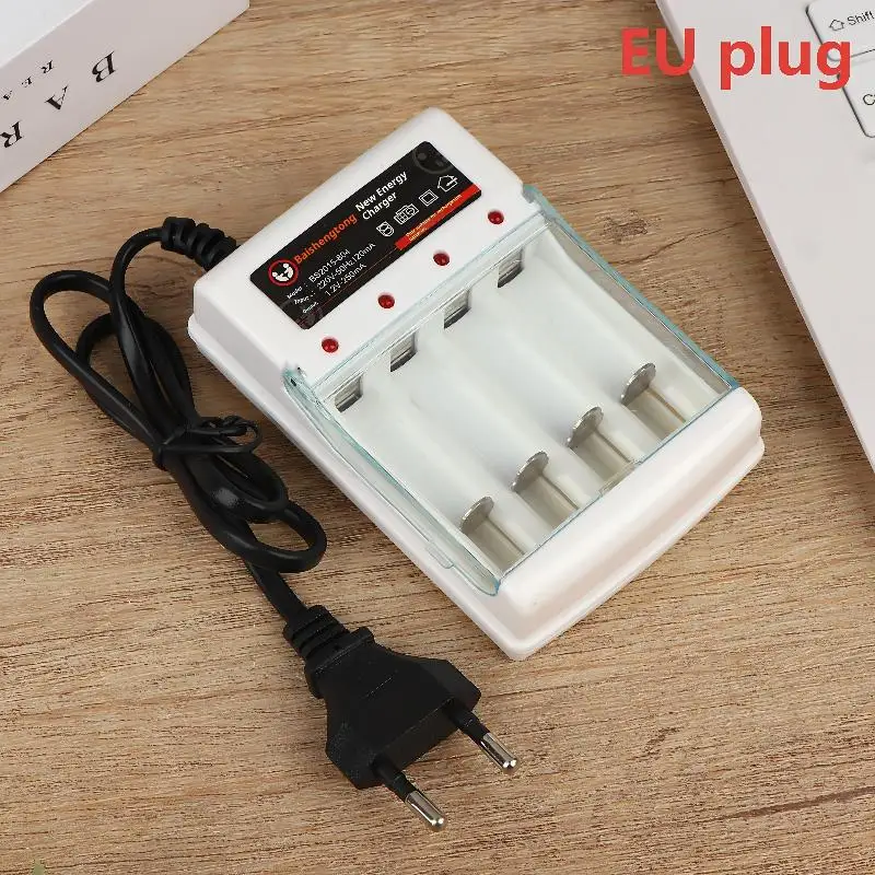 1.2V AA AAA Rechargeable Battery Charger with 4 Independent Slots EU US Plug for Multiple Batteries at Home or Travel